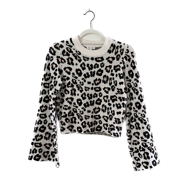 TCEC Cropped Leopard Print Sweater with Bell Sleeves - Picture 1 of 1